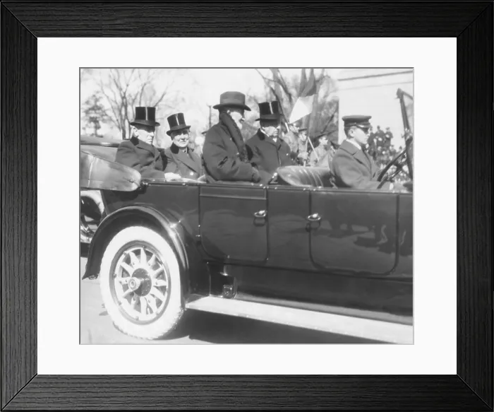 Framed Print : President Woodrow Wilson enroute to President-elect Warren Harding Inauguration's. March 4, 1921. In front are two of Wilson's Republican foes, Rep Framed Print : President Woodrow Wilson enroute to President-elect Warren Harding Inauguration's. March 4, 1921. In front are two of Wilson's Republican foes, Rep