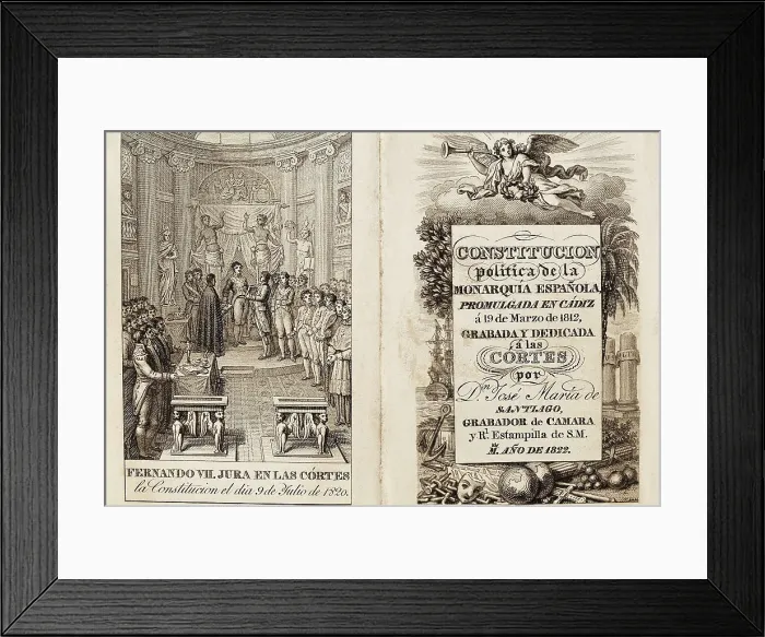 Framed Print : Spain (1820-1823). Liberal Triennium. 'Constitucin poltica de la Monarqua Espaola' (Political Constitution of the Spainsih Monarchy), edition of 1822