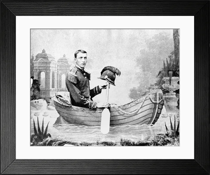 Framed Print : Young Warren Harding in his uniform as a Bandsman in Caledonia, Ohio. Ca. 1885. The future Republican President posed in an imaginary setting, perhaps at a summer carnival Framed Print : Young Warren Harding in his uniform as a Bandsman in Caledonia, Ohio. Ca. 1885. The future Republican President posed in an imaginary setting, perhaps at a summer carnival