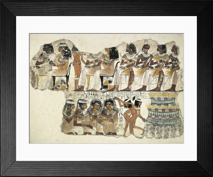 Framed Print : Banquet scene. ca. 1350 BC. 18th Dynasty. Wall painting from the tomb of Nebamun