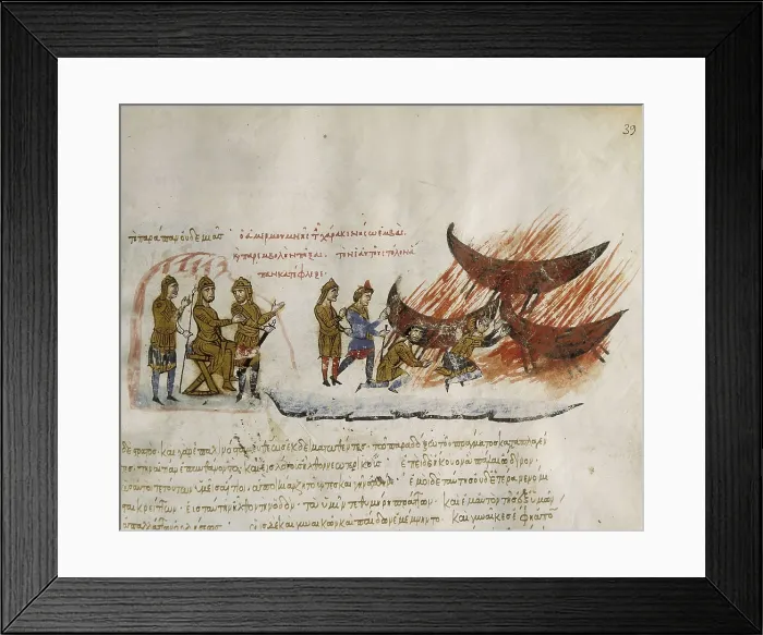 Framed Print : Byzantium. Conquest of Crete by the Andalusian-Arabs (825). Illlustration of 'Synopsis of Histories', by John Skylitzes. Miniature Painting. SPAIN. Madrid