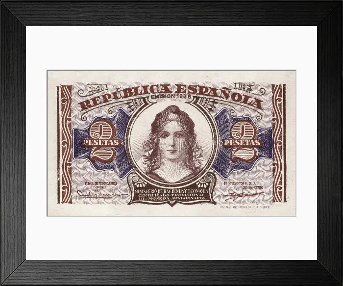 Framed Print : Spain. Civil War. 2 pesetas bill (1938), issued by the Treasury Department of the government of the Spanish Republic. AISA / Everett Collection**US SALES ONLY**