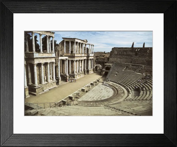 Framed Print : Roman Theatre in Merida. 16 -15 BC. SPAIN. EXTREMADURA. BADAJOZ. Mrida. Lateral view of the stage, built in 2nd c. AD. Roman art. Early Empire. Architecture