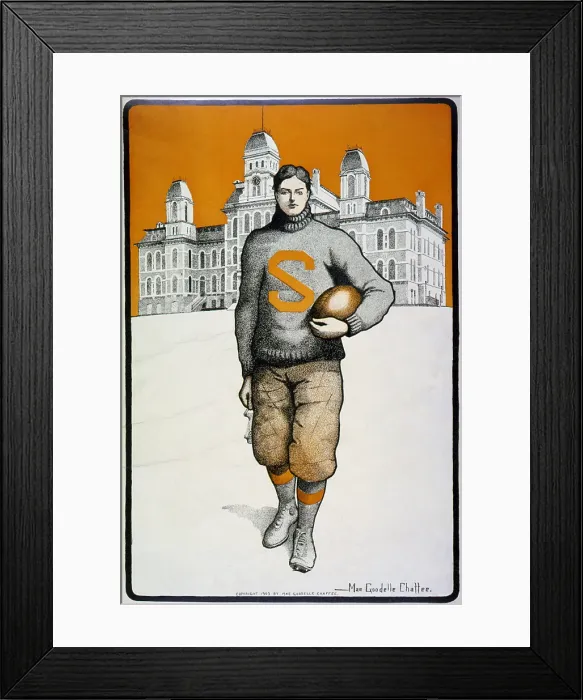 Framed Print : Football. Portrait of a Syracuse University player, color lithograph, Mae Goodelle Chaffee, artist, 1903