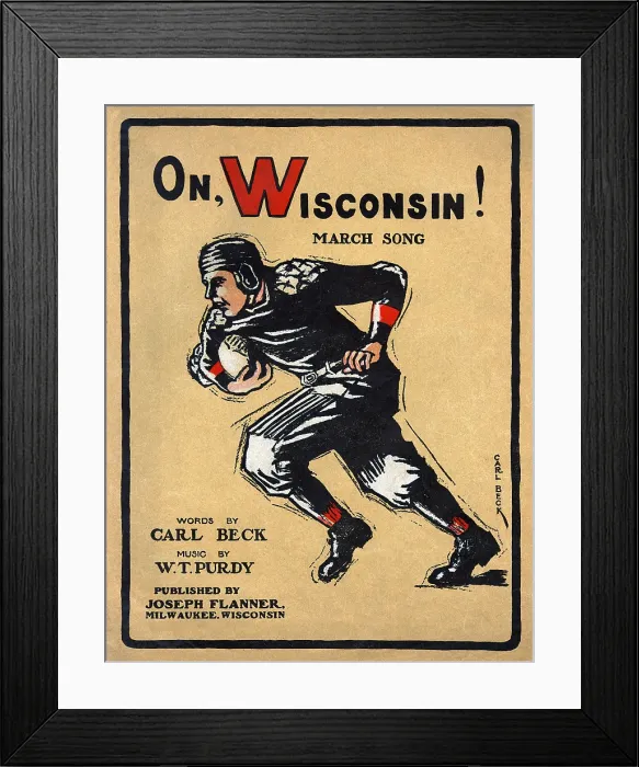 Framed Print : Football. A University of Wisconsin football player runs for the end zone, 1910