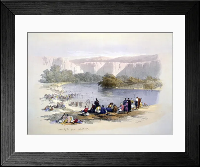 Framed Print : Banks of the Jordan, 1839, lithograph by Louis Haghe, published in 1843