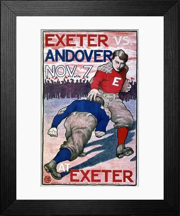 Framed Print : Football. A prep school football player faces a tackle as he runs for the end zone, colored pencil, Bristow Adams, artist, 1903