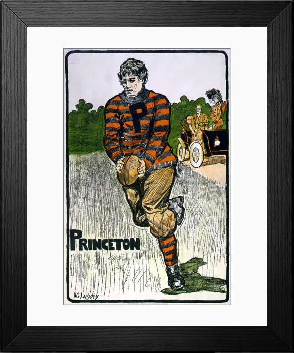 Framed Print : Football. A Princeton football player prepares to punt the ball, color lithograph, H.G. Laskey, artist, 1902 Framed Print : Football. A Princeton football player prepares to punt the ball, color lithograph, H.G. Laskey, artist, 1902