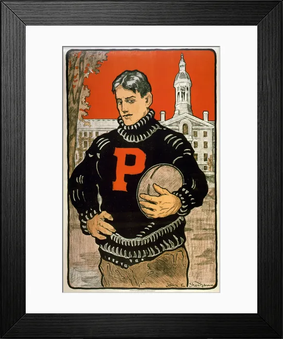 Framed Print : Football. A Princeton football player poses with the ball, color lithograph, John Sheridan, artist, 1901 Framed Print : Football. A Princeton football player poses with the ball, color lithograph, John Sheridan, artist, 1901