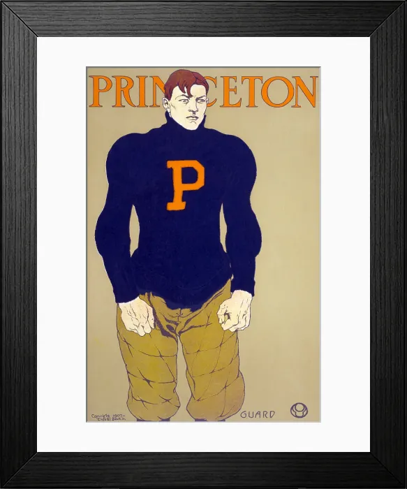 Framed Print : Football. Portrait of Princeton football guard, color lithograph, Edward Penfield, artist, 1907