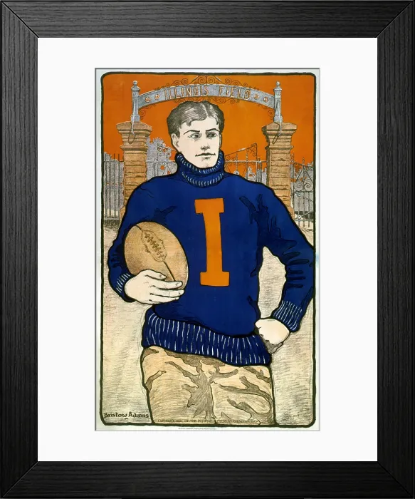 Framed Print : Football. Portrait of a University of Illinois player, color lithograph, Bristow Adams, artist, 1902