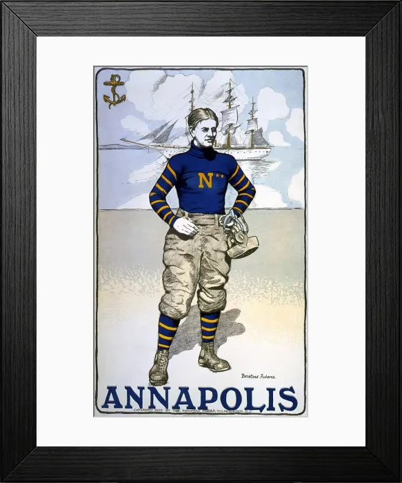 Framed Print : Football. Portrait of a US Naval Academy player, color lithograph, Bristow Adams, artist, 1902 Framed Print : Football. Portrait of a US Naval Academy player, color lithograph, Bristow Adams, artist, 1902