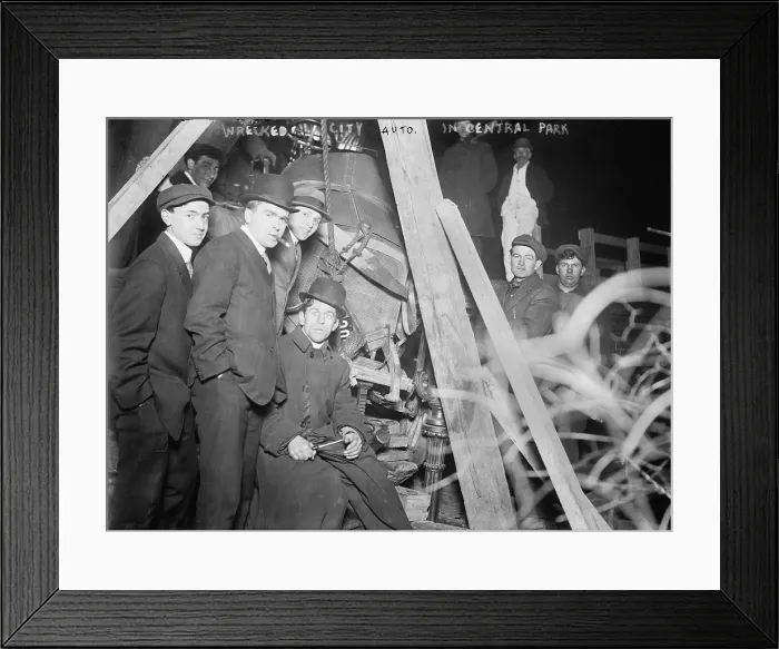 Framed Print : New York City, wrecked city auto in Central Park, circa 1910-1915
