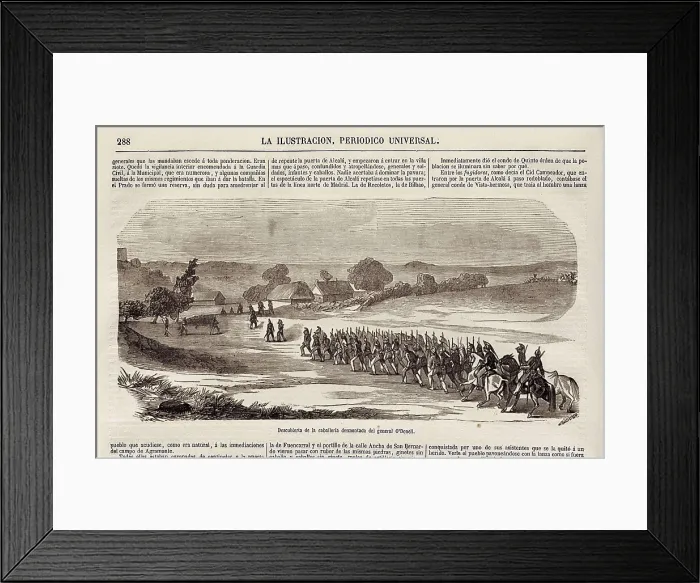 Framed Print : Spain. Revolution of 1854 (Madrid, July). The dismounted cavalry of general O'Donell. Picture from 'La Ilustracin. Peridico Universal'. Engraving. SPAIN. Madrid