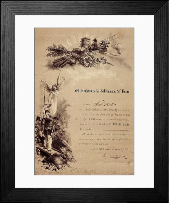 Framed Print : Spain. Revolution of 1854. Diploma of the Ministery of Interior in the name of H.M