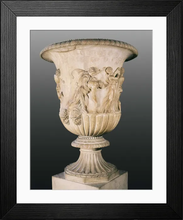 Framed Print : Borghese Vase. 40 -30 BC. Krater with Dionysian decoration. Roman art. Republican period. Relief on marble. FRANCE. Paris. Louvre Museum. Proc: GREECE. Athens