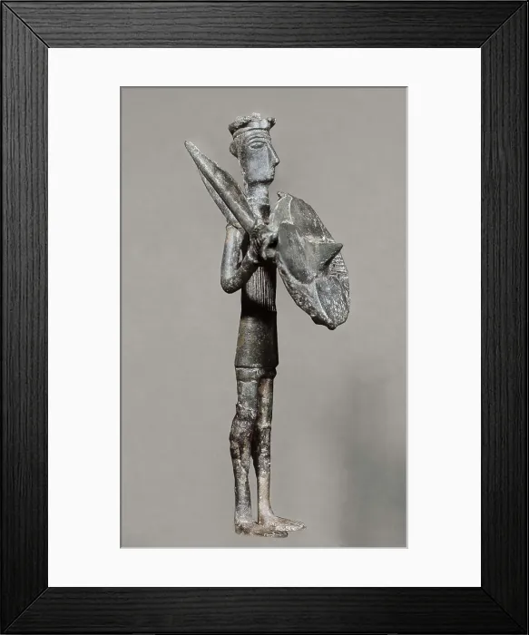 Framed Print : Warrior with sword & shield. 1700 -1500 BC. Bronze Age. Nuraghic Culture. Sculpture on bronze. ITALY. Cagliari. National Archaeological Museum of Cagliari. Proc: ITALY. SARDINIA Framed Print : Warrior with sword & shield. 1700 -1500 BC. Bronze Age. Nuraghic Culture. Sculpture on bronze. ITALY. Cagliari. National Archaeological Museum of Cagliari. Proc: ITALY. SARDINIA