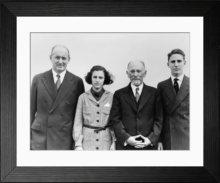 Framed Print : Secretary of the Treasury Henry Morgenthau, Jr. with his father and children. They greeted him on the ocean liner Normandy on Oct