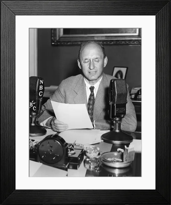 Framed Print : Secretary of the Treasury Henry Morgenthau, Jr. speaks on the radio, August 28, 1934