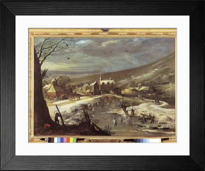 Framed Print : Breugel, Jan, The Elder, called 'Velvet Bruegel' (1568-1625); Bjrnstrand, Gunnar; Momper, Josse de (1564-1635). Lanscape with Skaters. ca. 1589 - beg. 17th c