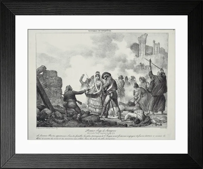 Framed Print : Spain. Peninsular War (1808-1814). First Siege of Saragossa (July-August 1808). The Countess Burita, together with other women going to the defensive bastions to help the wounded