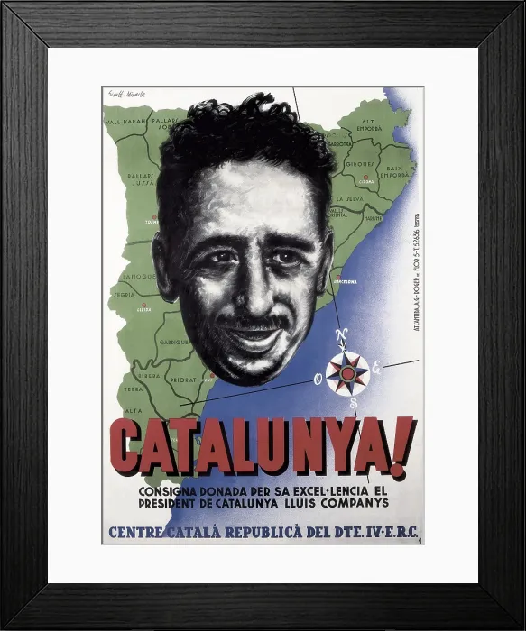 Framed Print : Spain (20th c.). Civil War. 'Catalunya!' (Catalonia!). Poster by Ricard Giralt Miracle with the portrait of Llus Companys. SPAIN. Salamanca. Archivo Histrico Nacional