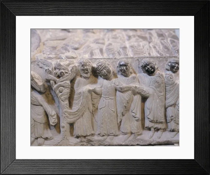 Framed Print : Sepulchre of Blanca of Navarre. 2nd half 12th c. SPAIN. Njera. Monastery of Santa Mara la Real. Sancho III of Castile and his court. Romanesque art. Relief on rock