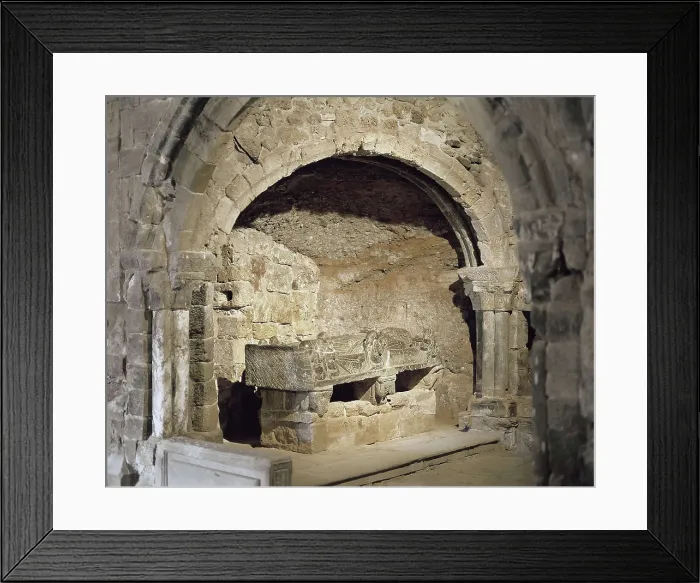 Framed Print : Cenotaph of San Millan. 12th c. SPAIN. San Milln de la Cogolla. Suso Monastery in San Milln. Cave or oratory with San Millan's cenotaph. Romanesque art