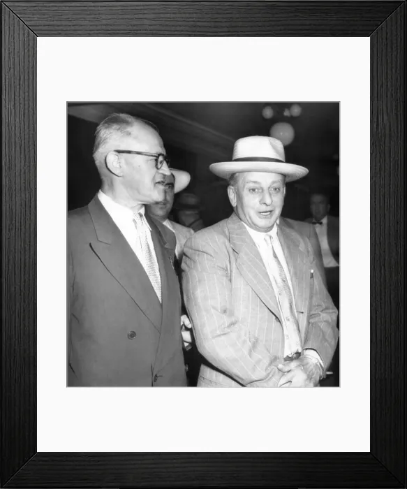 Framed Print : Roger Touly (right), prohibition era gangster's 99 year prison sentence to be set aside. Aug. 9, 1954 Framed Print : Roger Touly (right), prohibition era gangster's 99 year prison sentence to be set aside. Aug. 9, 1954