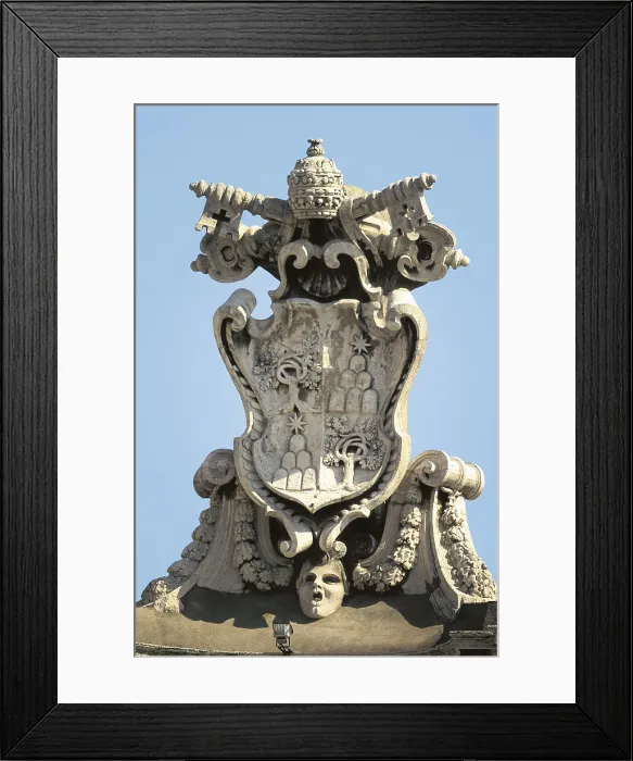 Framed Print : VATICAN CITY. St. Peter's Square. Sculpture detail with Saint Peter's keys. Relief on rock. AISA / Everett Collection**US SALES ONLY**