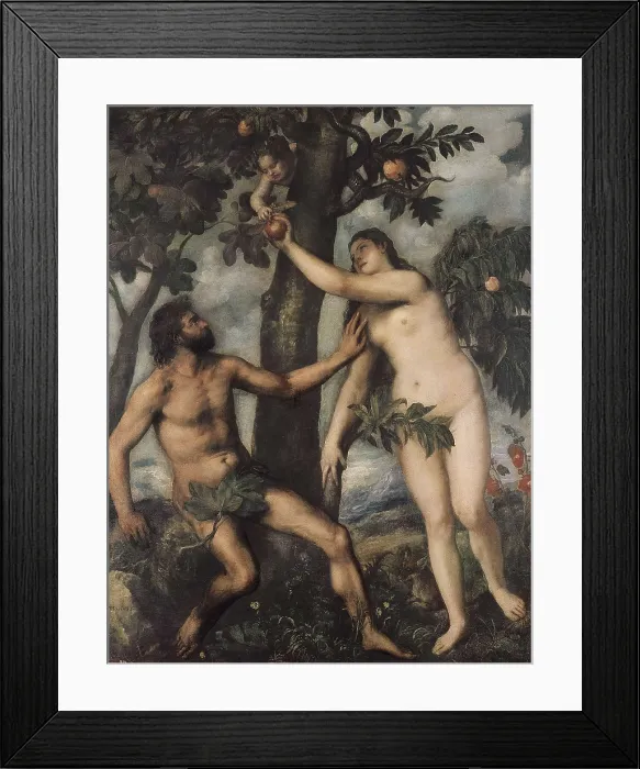 Framed Print : TTITIA, Tiziano Vecello, also called (1490-1576). Adam and Eve. 1560. Renaissance art. Cinquecento. Oil on canvas. SPAIN. Madrid. Prado Museum