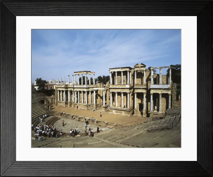 Framed Print : Roman Theatre in Merida. 16 -15 BC. SPAIN. EXTREMADURA. BADAJOZ. Mrida. Lateral view of the stage, built in 2nd c. AD. Roman art. Early Empire. Architecture