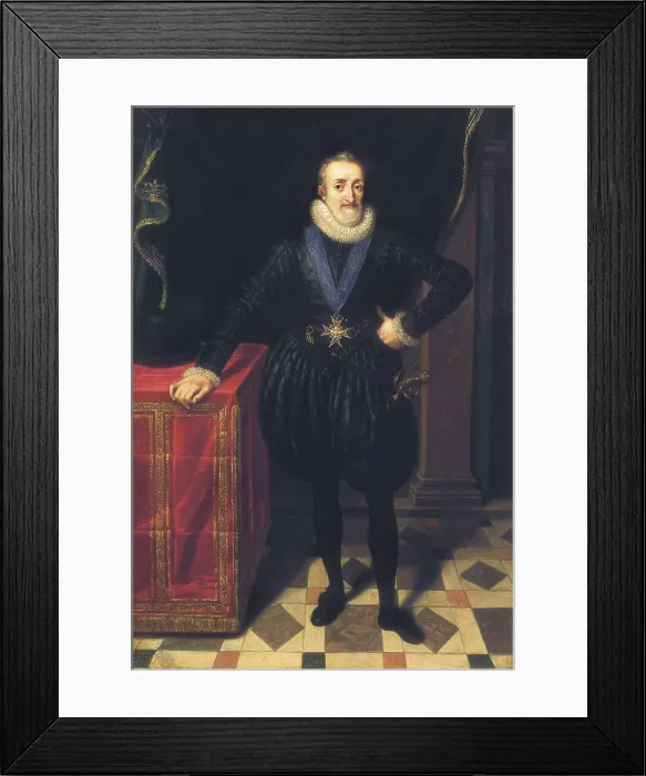 Framed Print : Pourbus, Frans the Younger (1569-1622). Henry IV (1553-1610). King of France, with black dress c.1610. Flemish art. Oil on wood. FRANCE. Paris. Louvre Museum