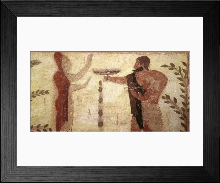 Framed Print : REYNOLDSSir Joshua (1723-1792). Tomb of the Baron. 510-500 B.C. ITALY. Tarquinia. Necropolis of Monterozzi. Funeral scene. Detail of the farewell of the Baron. Etruscan art Framed Print : REYNOLDSSir Joshua (1723-1792). Tomb of the Baron. 510-500 B.C. ITALY. Tarquinia. Necropolis of Monterozzi. Funeral scene. Detail of the farewell of the Baron. Etruscan art