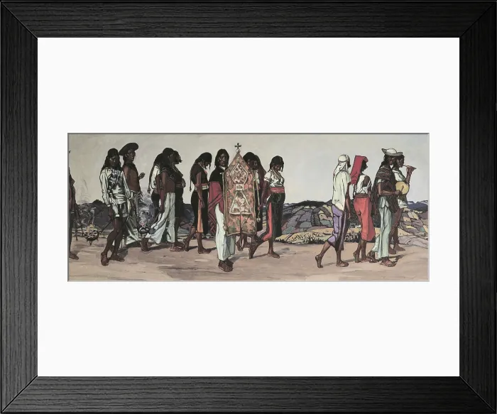 Framed Print : Ecuador. Indigenous painting. Procession. ECUADOR. Quito. Library of the Museum Jacinto Jijn y Caamao of Archaeology and Colonial Art