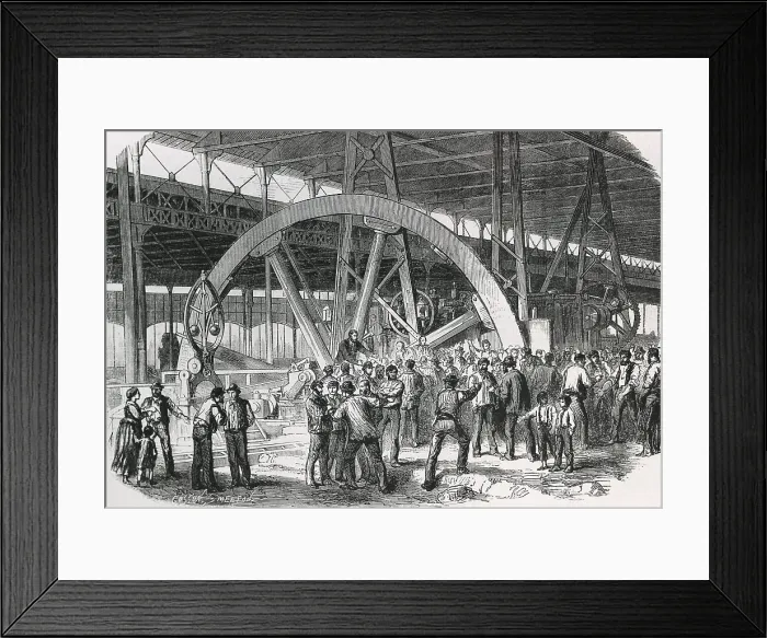 Framed Print : The strike of Creusot of 1870. Meeting of factory workers in the pay moment. Engraving. FRANCE. Paris. National Library. AISA / Everett Collection (173466)**US SALES ONLY**