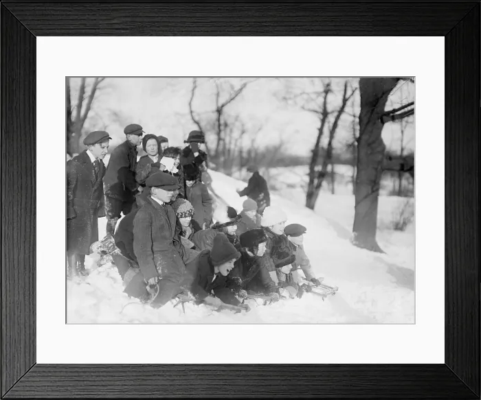 Framed Print : New York City, children sleighriding, Central Park, circa 1910s Framed Print : New York City, children sleighriding, Central Park, circa 1910s