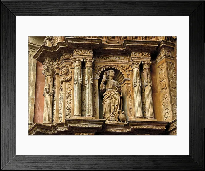 Framed Print : Palma de Majora Cathedral. ca. 1230-1613. SPAIN. Palma de Mallorca. Cathedral of St. Mary. Door of the Almudainawork by Miquel Verger (1592-1601). Saint John The Apostle