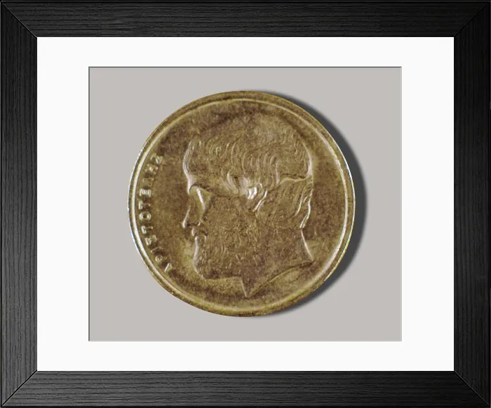 Framed Print : ARISTOTLE (384-332 BC). Greek coin with the effigy of Aristotle. Decorative Arts. AISA / Everett Collection**US SALES ONLY**