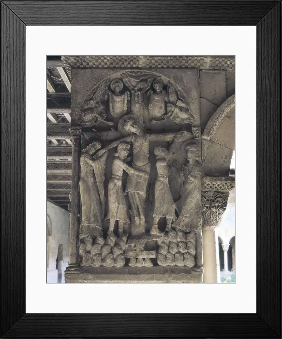 Framed Print : SANTO DOMINGO DE SILOS, Master of (12th century). Descent. 12th c. SPAIN. Santo Domingo de Silos. Monastery of Santo Domingo (St. Dominic). Romanesque art. Relief on rock