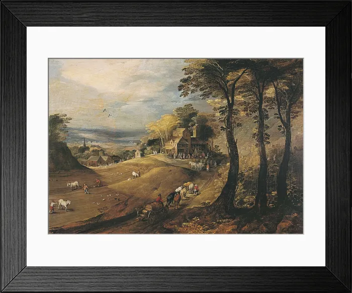 Framed Print : Momper, Josse de (1564-1635); Breugel, Jan, The Elder, called 'Velvet Bruegel' (1568-1625). A Farm. ca. 1589 - beg. 17th c. Flemish art. Oil on canvas. SPAIN. Madrid