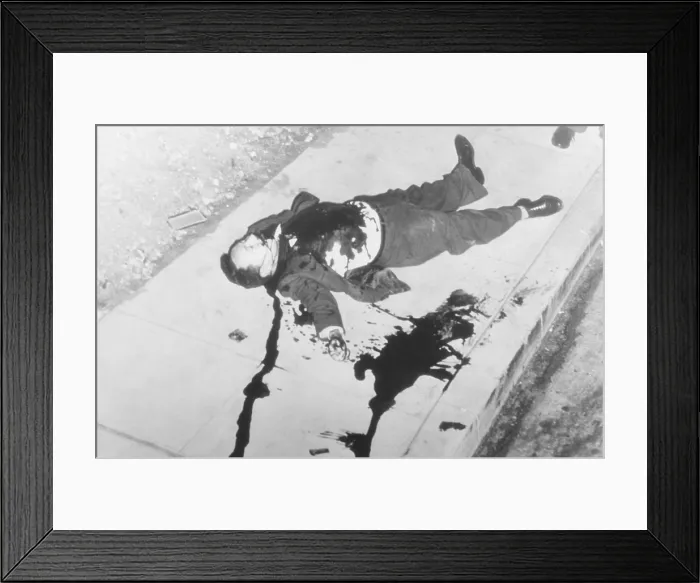 Framed Print : Benny the Meatball Gamson, dead in a pool of blood on a Beverly Boulevard sidewalk. Oct. 3, 1946 Framed Print : Benny the Meatball Gamson, dead in a pool of blood on a Beverly Boulevard sidewalk. Oct. 3, 1946