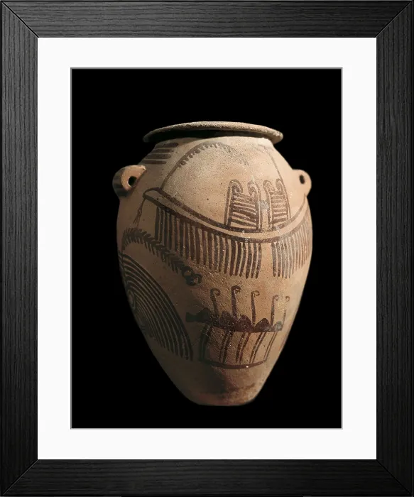 Framed Print : Vessel decorated with flamingos. ca. 3600 BC. Ceramics from the neolithic Negade II culture, from Predynastic Egypt. Neolithic art. Ceramics. EGYPT. Cairo. Egyptian Museum