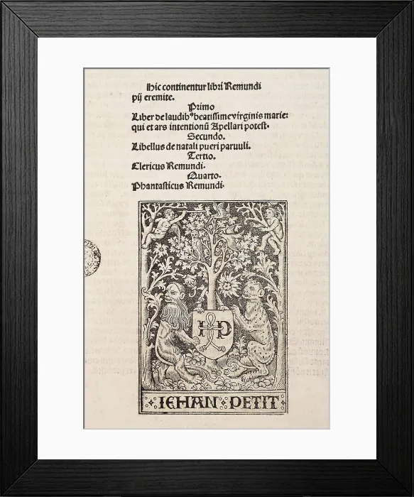 Framed Print : LLULL, Ramn (1235-1315). Title page from the codex 'De Laudibus Beatissimae Virginis Mariae', by Ramon Llull. Edition published in Paris by Gui Marchand in 1499 Framed Print : LLULL, Ramn (1235-1315). Title page from the codex 'De Laudibus Beatissimae Virginis Mariae', by Ramon Llull. Edition published in Paris by Gui Marchand in 1499