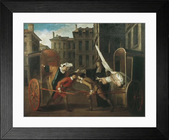 Framed Print : GILLOT, Claude (1673-1722). The Two Coaches (Les deux carrosses). ca. 1707. Oil on canvas. FRANCE. Paris. Louvre Museum. AISA / Everett Collection**US SALES ONLY**