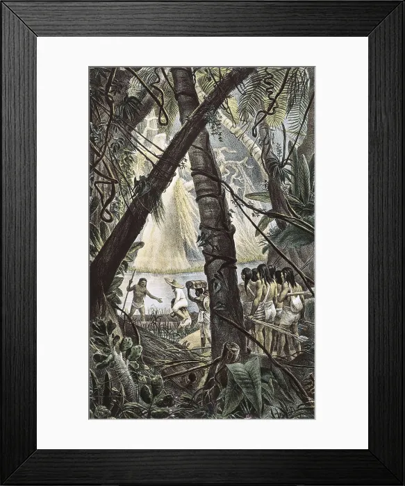 Framed Print : DEBRET, Jean Baptiste (1768-1848). A Colourful and Historic Journey to Brazil. 1839. Goyanas Indians in the wild jungle. Litography. FRANCE. Paris. National Library