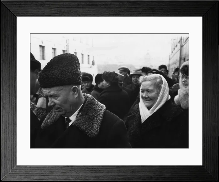 Framed Print : Retired Premier Nikita Khrushchev and his wife at a municipal election polling station. Moscow, 1965. (CSU_2015_8_564)