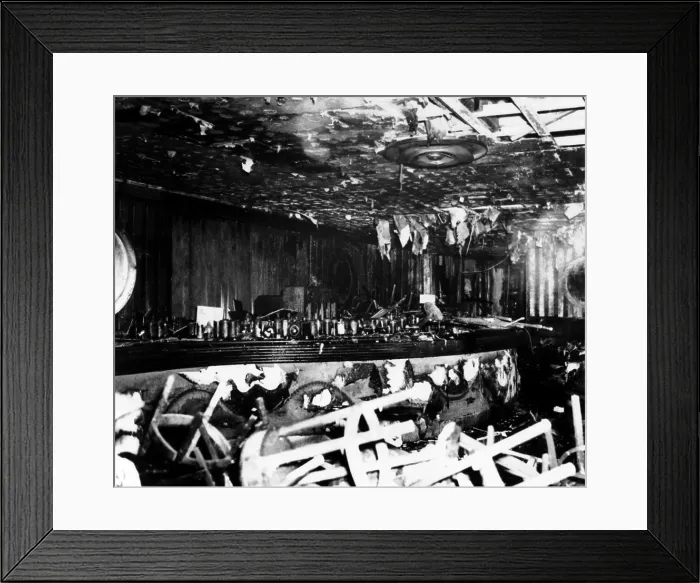 Framed Print : Coconut Grove Nightclub Fire. A view of the fire-ruined interior of the nightclub after the bodies of the victims were removed. 492 were killed and 214 injured on Nov. 28, 1942