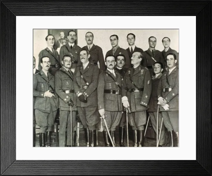 Framed Print : Francisco Franco (first line, fourth left side) and Jos Milln-Astray (at his right) during the ceremony giving the Legion's sabre of honour