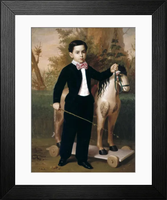 Framed Print : ESQUIVEL Y SUAREZ DE URBINA, Antonio Mara (1806-1857). Portrait of a boy with a horse. 1851. Romanticism. Oil on canvas. SPAIN. Sevilla. Fine Arts Museum